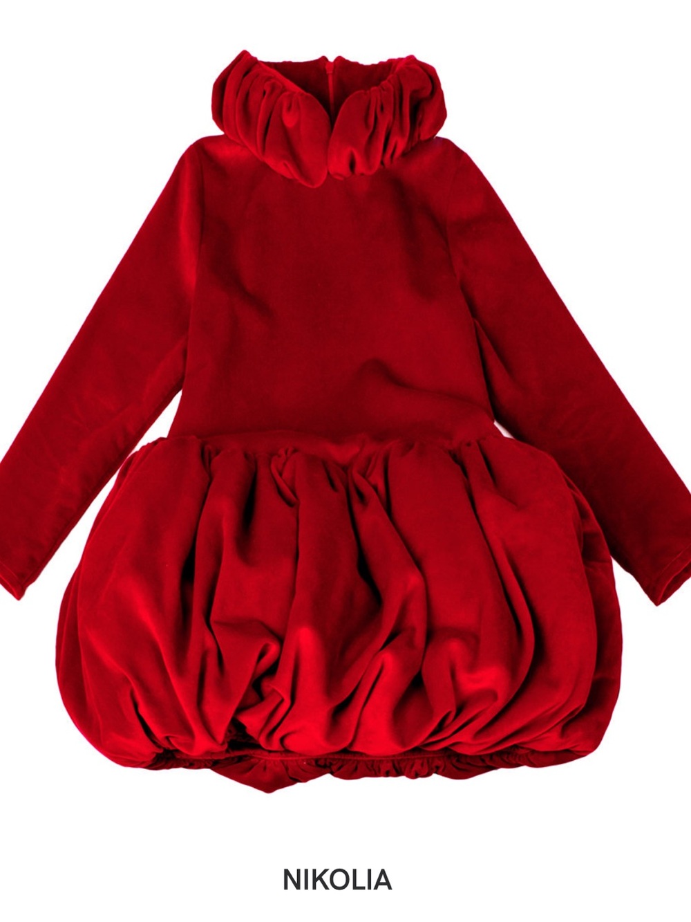 NIKOLIA Girls Red Velvet Ruffled Bubble Dress - Picture 3 of 17